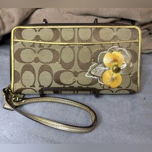 Coach Signature 3D Floral Wristlet Wallet